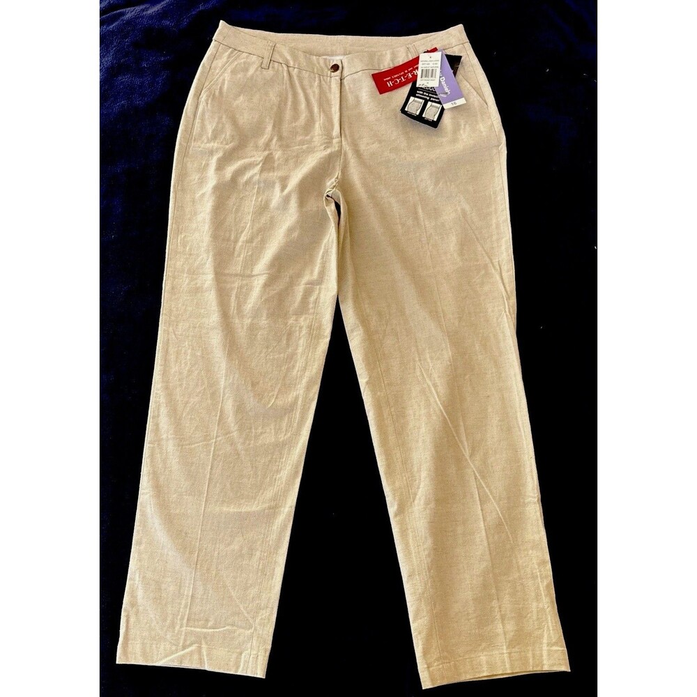 NWT Ladies Cathy Daniel’s Tan Natural Linen Looks Straight Flat Pants Size 16